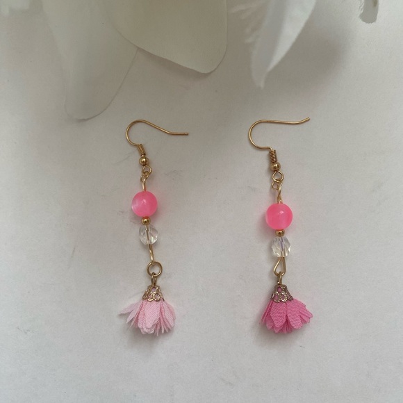 Handcrafted Dangle Earrings Pink - Picture 2 of 3